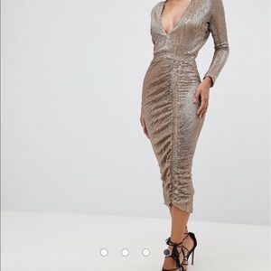 ASOS (Lavish Alice) sequin embellished midi dress in gold